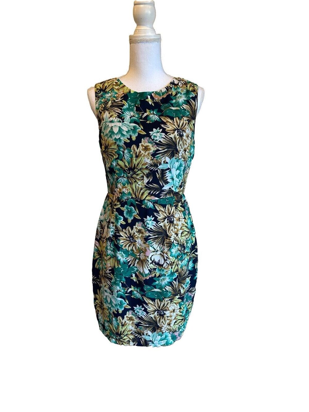 Poppy Lux Women's 6 Green Floral Sleeveless Dress Spring Above Knee Lined Sheath